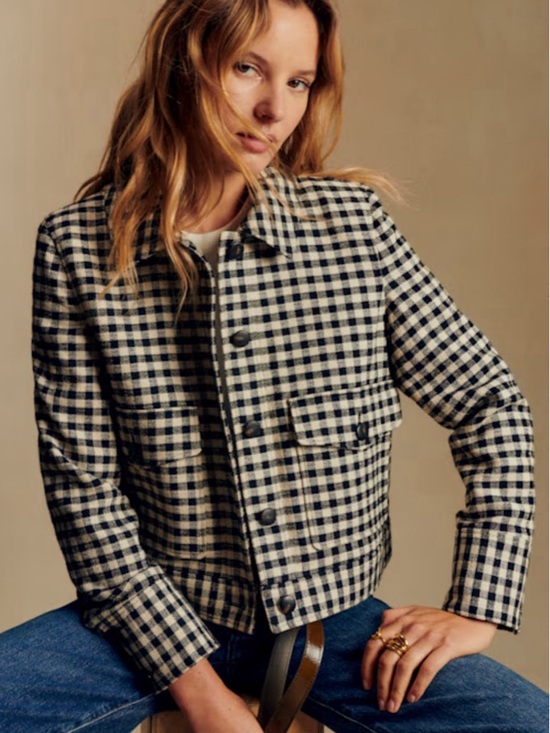 Sezane Jackets & Blazers - Sézane Terry Jacket Black White Gingham Check Cropped Jacket US 2